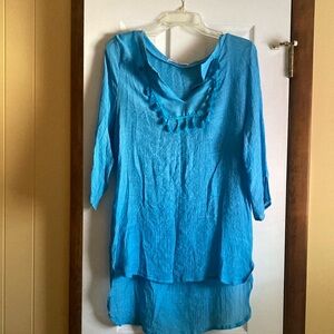 Turquoise Blue Elsie & Zoey Asymmetrical 3/4 Sleeve Cover-up - Size S/M